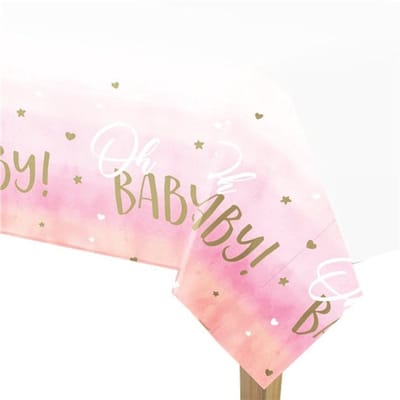 RIETHMULLER - Kunststof tafelkleed Oh Baby Roze en Goud 137 x 259 cm voor babyshower
