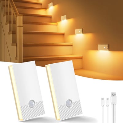 Oplaadbaar Nachtlampje met Bewegingssensor - 2 Stuks - LED met 3 Modi voor Trappen, Hal, Badkamer, Keuken & Kinderkamer - Wit