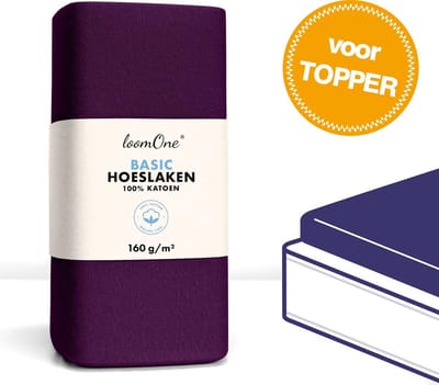 Loom One Hoeslaken Topper – 100% Jersey Katoen – 140x200 cm – tot 12cm matrasdikte– 160 g/m² – Paars