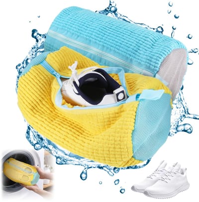 Dailygoods - Schoenentas wasmachine, 2 kleurencombinaties Schoenentas voor wasmachine Verschillende kleurenopties, Met rits schoenen Waszak voor sportschoenen, tennisschoenen (geel+blauw)