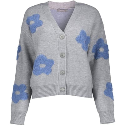 Geisha Vest Flowers Grey Melange/blue Size: L | Cardigans Outlet | Dames | Blauw