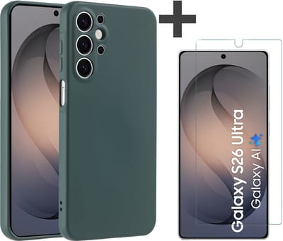 Hoesje geschikt voor Samsung Galaxy S26 Ultra hoesje zacht siliconen met gehard glas Screenprotector- Arara backcover - Pine Groen