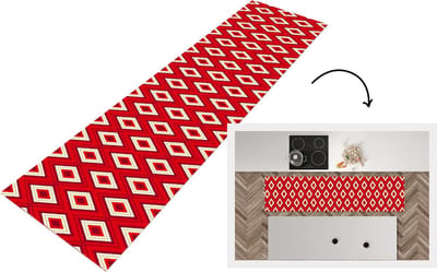 Keukenloper - Loper keuken - Kerst - Patronen - Ruit - Rood - 200x50 cm - Keukenloper vinyl