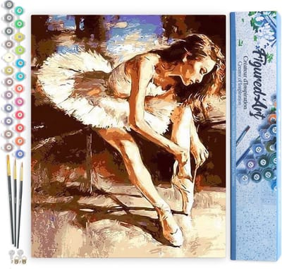 Figured'Art Schilderen op Nummer Volwassenen canvas Een ballerina maakt zich klaar - Handwerk acrylverf Kit DIY Compleet - 40x50cm zonder frame
