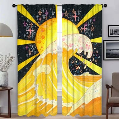 Zon in de Zee Halloween Decoratie Keukengordijnen voor Woonkamer Gordijn Scheidingswand Tule voor Slaapkamer Huisinterieur Gordijnen W50xH70cmx2pcs-CL
