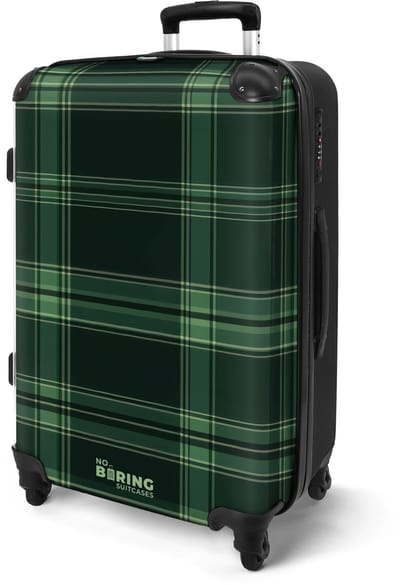 NoBoringSuitcases.com® - Koffer groot - Rolkoffer lichtgewicht - Geruit patroon in groene tinten - Reiskoffer met 4 wielen - Grote reis trolley XL - Luggage suitcase - Hardcase reistrolley medium - 20 kg bagage