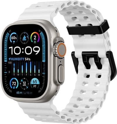 Stravo Ocean Sport bandje - Geschikt voor Apple Watch 46mm (Series 10/11), 45mm (Series 7/8/9), 44mm (Series 4/5/6, SE 1/2/3), 49mm (Ultra 1/2/3) - Wit - Ademende Zachte Silicone Waterdichte Marine Horlogebandje