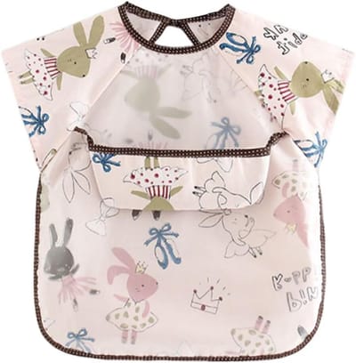 Allecto Plus - Babymaaltijdslabbetje met korte mouwen voor BLW babyvoeding en waterdichte tuinbroek - Zacht en huidvriendelijk materiaal - Kinderen outfit - 75 caracters.