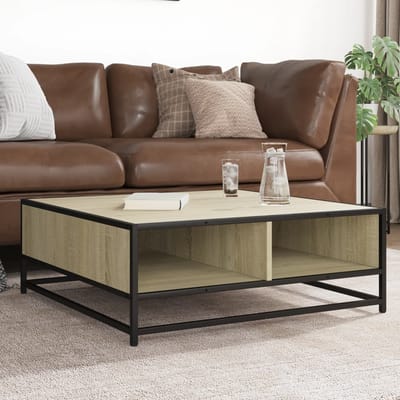 vidaXL - Salontafel - 80x80x30 - cm - bewerkt - hout - en - metaal - sonoma - eikenkleur