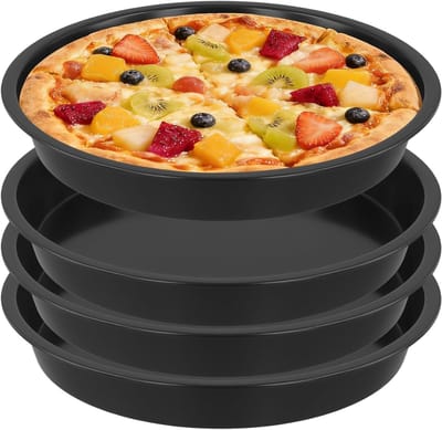 4 Stuks 8 Inch Pizza Pannen - Antiaanbak Bakvormen van Duurzaam Koolstofstaal voor Thuis Pizza Bereiden en Bakken