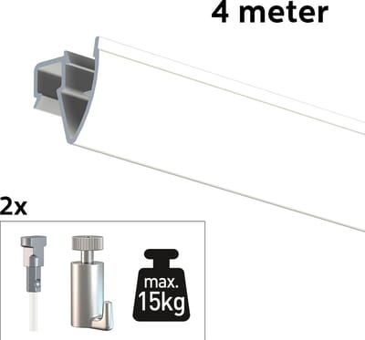Artiteq Schilderij Ophangsysteem 4 meter All-in-one Up Rail 15kg / Wit RAL9016