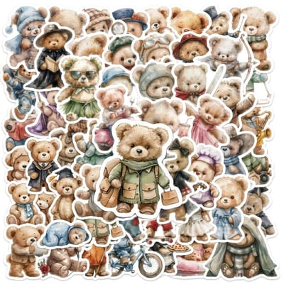 Beige multikleur stickers set beide 50 stuks teddybeer illustraties cartoon design decoratieve stickers set