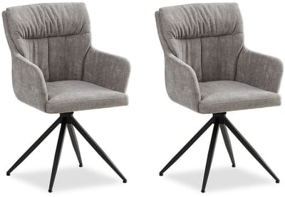 Homestyle4u Eetkamerstoelen van Linnen - 2 Stoelen - met armleuningen - draaibaar - Grijs