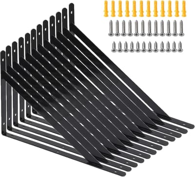 Famanu – Set van 12 zware hoekplankdragers, 250 x 400 mm, wandmontage met schroeven, maximale draagkracht 100 kg