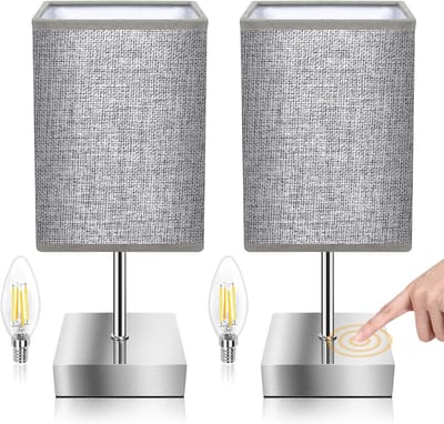 Nachtlampje - Tafellamp - Touch Bediening - Dimbaar - Nachtlampje Slaapkamer - Tafellamp Woonkamer - 3 Helderheidsniveaus - Linnen Lampenkap - Bedlampje - E14 Fitting - Inclusief LED Lamp - Modern Nachtlampje - Sfeerverlichting - Nachtkastje Lamp