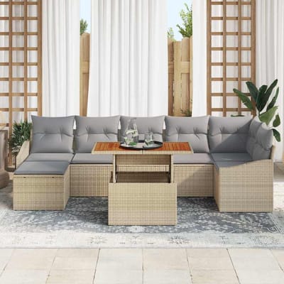 vidaXL Tuin Eettafel Set met kussen 8 pcs Beige en Grijs