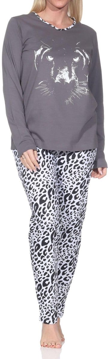 Normann dames pyjama lange mouw pyjama met dierenprintmotief – ook in grote maten
