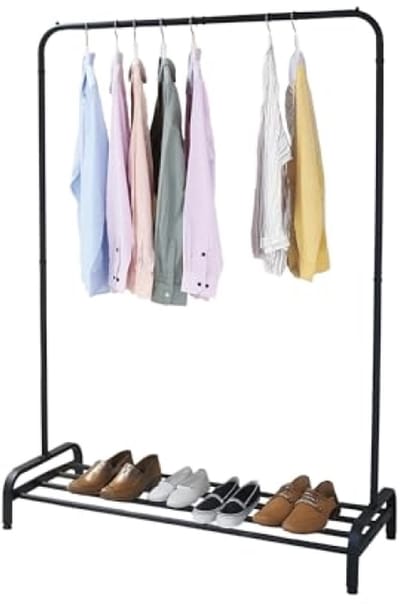 Kledingrek met Onderste Plank & Hangstang - 110 x 45 x 155 cm - Matzwart Metaal