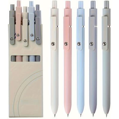 5 stuks Sneldrogende Gelpennen 0,5 mm Fijne Punt, Intrekbaar, Soepel Schrijvend Esthetisch Ontwerp in Diverse Kleuren - Ideaal voor School, Kantoor, Dagboekgebruik & Cadeau white