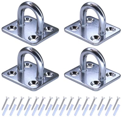 Dailygoods- Plafondhaak hoog draagvermogen - Ophanghaak - Wandhaak - Oogplaat M6 - Roestvrij staal - 4 stuks met schroeven