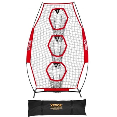 VEVOR Football Coach Werpnet Oefennet (168 x 77 x 245 cm) met 3 doelvakken en draagbare opbergtas en riemen, Werpdoeltraining voor de nauwkeurigheid van quarterback-passen, Rood