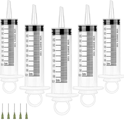 100 ml spuit met stompe naald, 5 stuks, steriel verpakt, doseerspuit, herbruikbaar, voor voeding, plantenirrigatie en motorolie