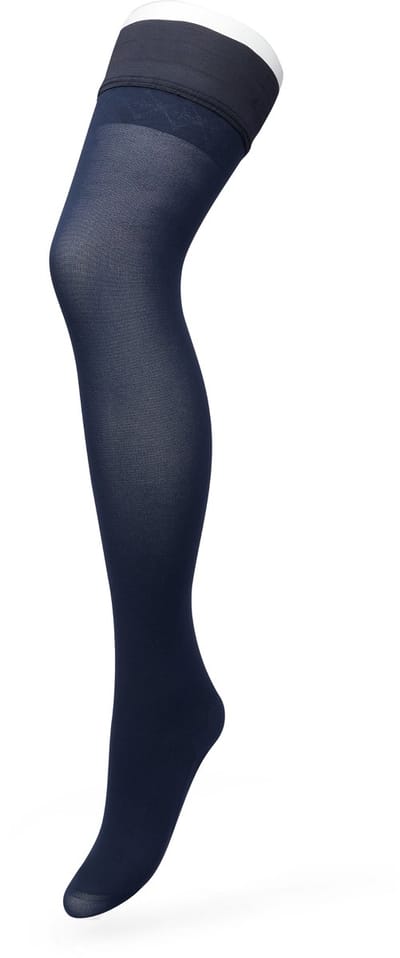 Bonnie Doon Dames Hold Up met Bies maat S/M Donker Blauw - 60 Den - Brede Siliconen Band - Classic Lace Hold Up - Zakt niet af - Bies aan Achterkant - Panty zonder Broekje - Siliconenrand - Blijven Perfect Plakken - Panty Kousen - Navy - BP211701.102