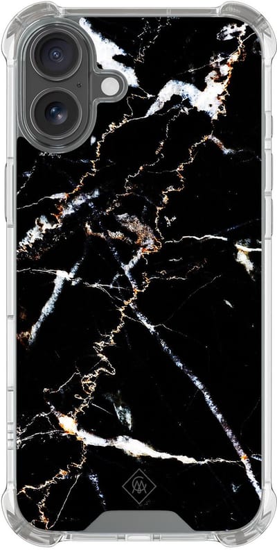 Casimoda® hoesje - Geschikt voor iPhone 17 - Marmer Zwart - Shockproof case - Extra sterk - TPU/polycarbonaat - Zwart, Transparant