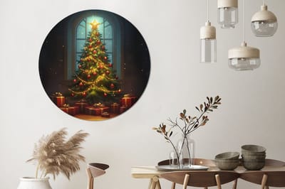 WallCircle - Wandcirkel - Muurcirkel - Kerstboom - Cadeau - Kerst - Winter - Aluminium - Dibond - 140x140 cm - Binnen en Buiten