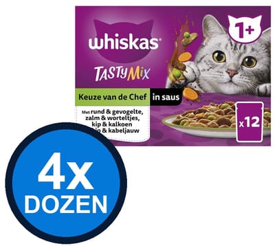 4x Whiskas - 1+ Pouch Adult Saus Selectie Van De Chef Multipack (12x85g) - Kattenvoer Natvoer - 1.02 kg