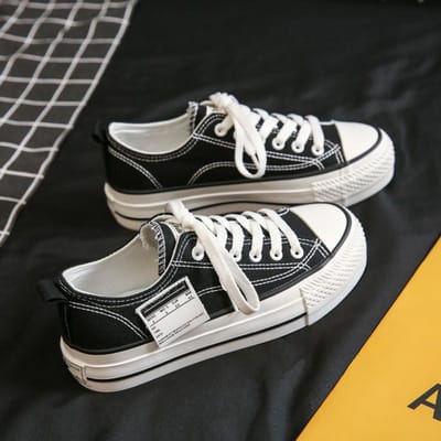 Nieuwe Koreaanse effen kleur lage top casual platform canvas schoenen lente meisje 40 zwart