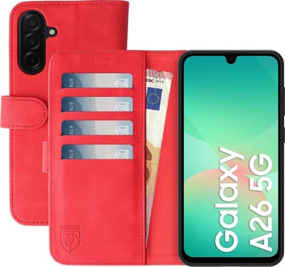 Rosso Element Geschikt voor Samsung Galaxy A26 | Wallet Book Case | Portemonnee Hoesje | 3 Pasjes | Magneetsluiting | Stand Functie | Rood