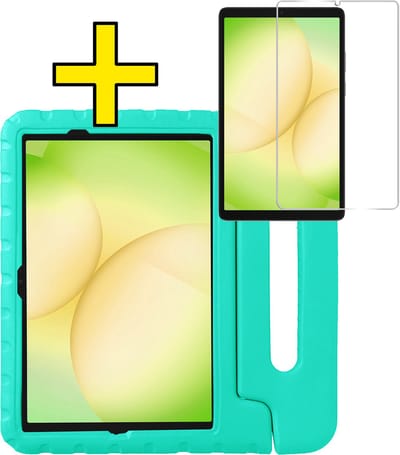 Hoes - Geschikt voor Samsung Galaxy Tab A11 Plus - Met Screenprotector - Kinderhoes Shockproof Bumper - Kidsproof Case - Tablet Hoesje - Kinder Hoesje Cover - Turquoise