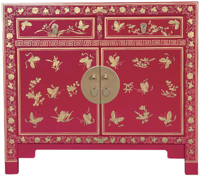 Fine Asianliving Chinese Kast Fuchsia Royale Vlinders Handbeschilderd - Orientique Collectie B90xD40xH80cm Chinese Meubels Oosterse Kast