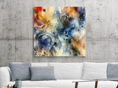Abstract aquarel schilderij | Waterverf abstractie: Kleuren dansen in harmonie op het papier | Kunst - 60x60 centimeter op Canvas | Foto op Canvas