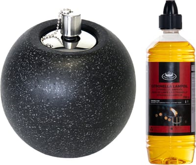 Tuimeltoorts/olielamp - zwart - met bio citronella lampenolie - citrusgeur