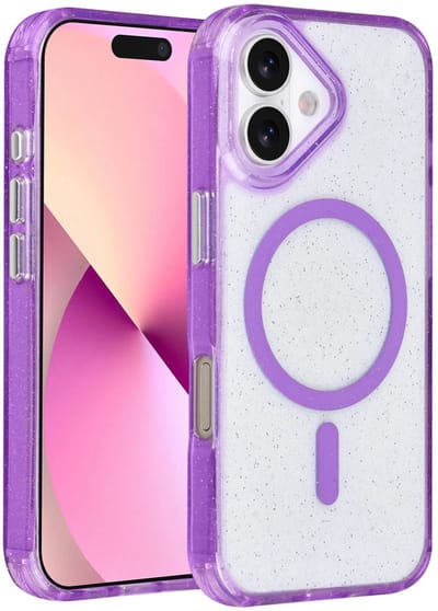 Backcover Hoesje Geschikt voor: iPhone 17 - MagSafe Compatibel – Transparant Glitter Design – Krasbestendig – Slanke Bescherming met Perfecte Pasvorm - Paars