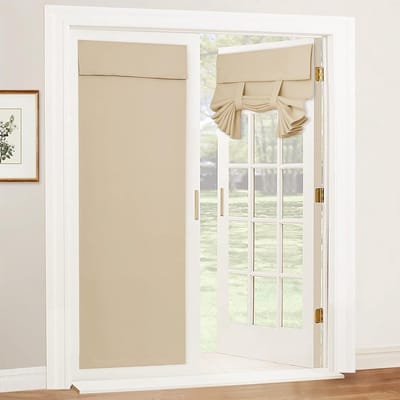 Ulisem - Verduisterend gordijn voor openslaande deuren – Thermisch isolerend privacyscherm voor terras-, keuken-, voor- of achterdeur met glas - zelfklevend - 1 paneel - 26" B x 69" L - Beige