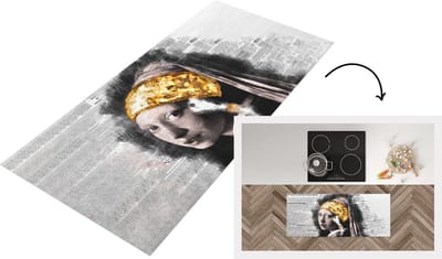 Keukenloper - Loper keuken - Meisje met de parel - Goud - Krant - 120x50 cm - Keukenloper vinyl