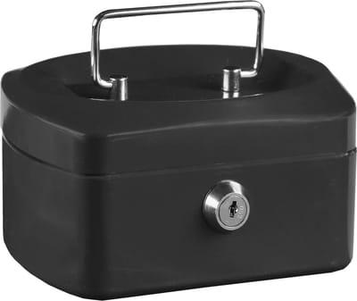 Geldkistje 6" - 155 x 120 x 90 mm, Zwart, 8 Compartimenten Met Slot
