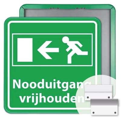 Nooduitgang vrijhouden bord 40x40 cm - Bevestiging: Met muur-/ wandmontage beugels