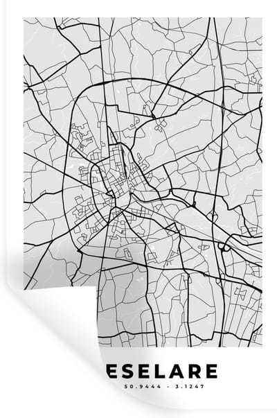 Muurstickers - Sticker Folie - Stadskaart – Plattegrond – België – Zwart Wit – Roeselare – Kaart - 20x30 cm - Plakfolie - Muurstickers Kinderkamer - Zelfklevend Behang - Zelfklevend behangpapier - Stickerfolie