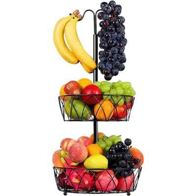 IJzeren Hangende Banaan Dubbellaags Fruitmand Keukenplank Woonkamer Organizer Mand Afneembaar