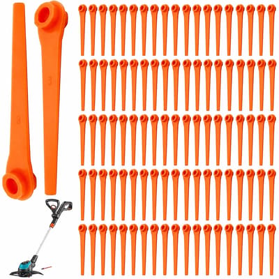 100 stuks kunststof messen, compatibel met grastrimmer Gardena EasyCut 23/18V, SmallCut 23/18V, ComfortCut 23/18V, reservemessen RotorCut voor Gardena grastrimmer en accutrimmer