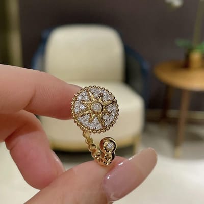 Prachtige Luxe Volledig Diamant Zeshoekige Ster Ring Verstelbare Opening Nieuw In Charms Kralen Glanzende Ring Banket Sieraden Cadeaus resizable beige