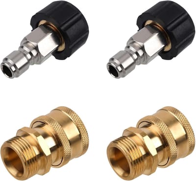 Dailygoods- Snelkoppelingen Set - 4 Stuks - 3/8" Draaibare Snelkoppeling - Roestvrij Staal - Kunststof - Messing - Geschikt voor Hogedrukreinigers - Drukreiniger