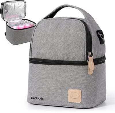 GoGoods® Luiertas Rugzak - Baby Verzorgingstas - Isoleervak voor 3-6 Flesjes - Met Kinderwagen Bevestiging - 23x17x28 cm - Grijs