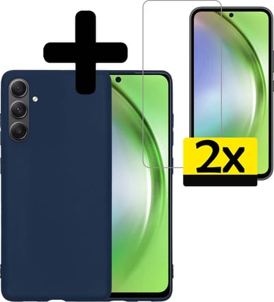 Hoesje - Met 2x Screenprotector - Geschikt voor Samsung Galaxy A54 - Sterk & Shockproof - Back Cover - Siliconen Case - Telefoon Hoes - Telefoonhoesjes - Donkerblauw