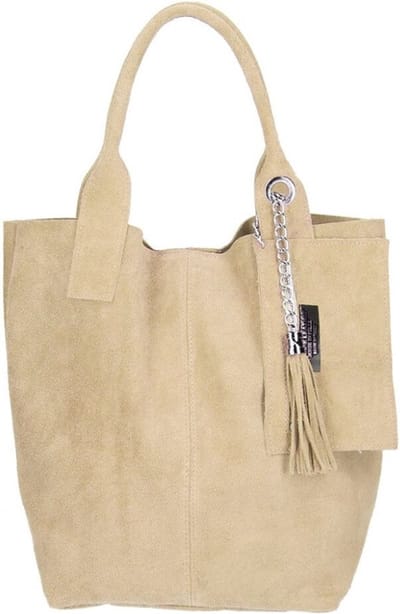 Taupe Suède Shopper Kwastje & Etui - Suède Shoppers - Ruime Handtassen - Leer - Taupe