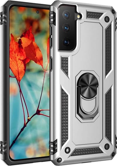 Ring Armor hoesje Geschikt voor Samsung Galaxy S21 FE - Zilver - Draaibare standaard - Magneet - ZT Accessoires